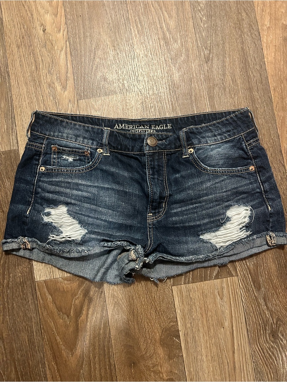 American Eagle Outfitters Dark Blue Distressed Denim Cutoff Shorts